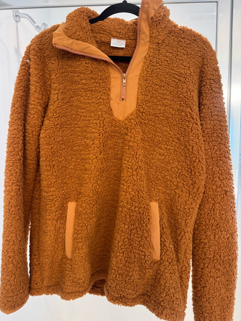 Cozy Sherpa Half-Zip Pullover Hoodie - Rust